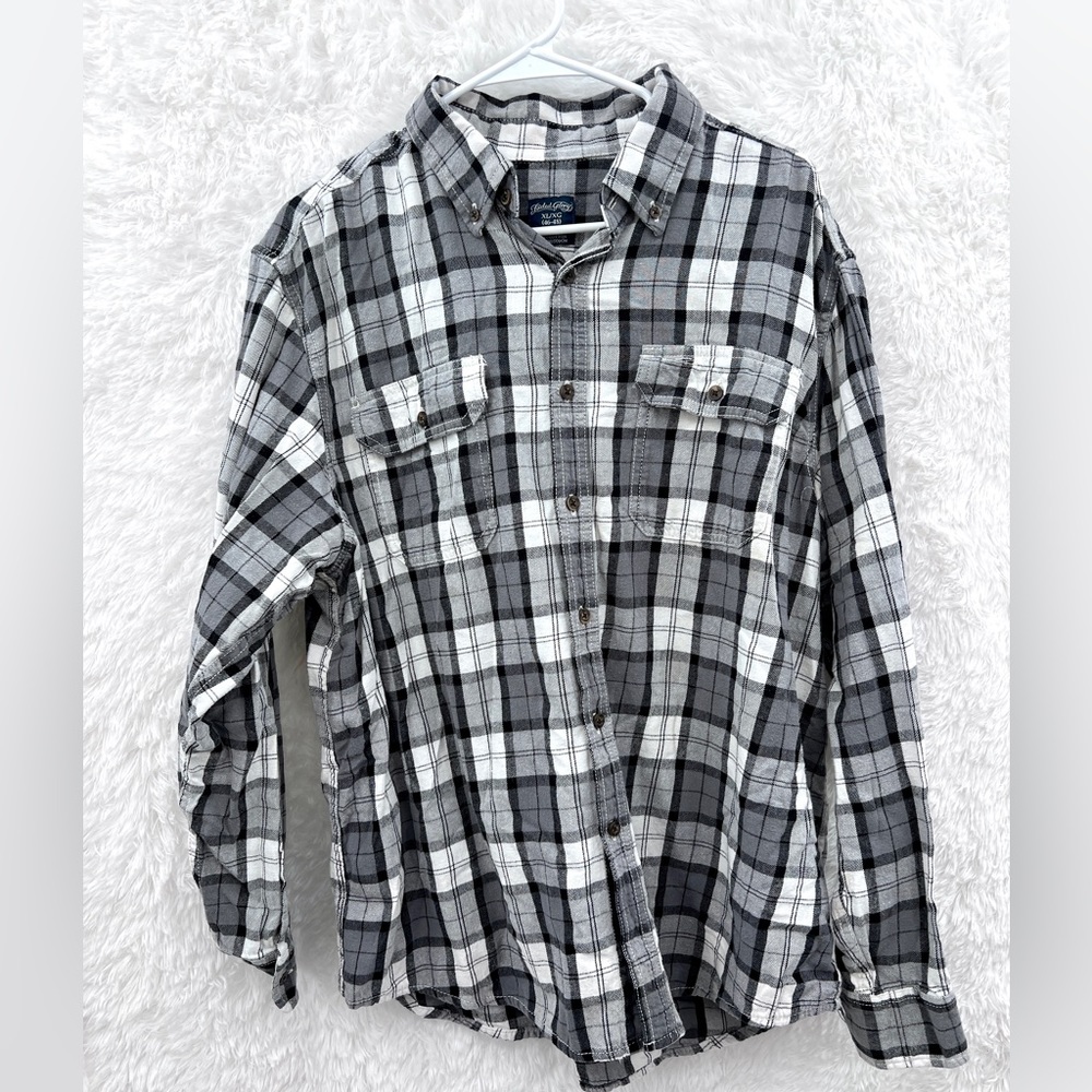 Unisex Bleached Flannel Shirt Size XL Button Up Long Sleeve Plaid Blue Red